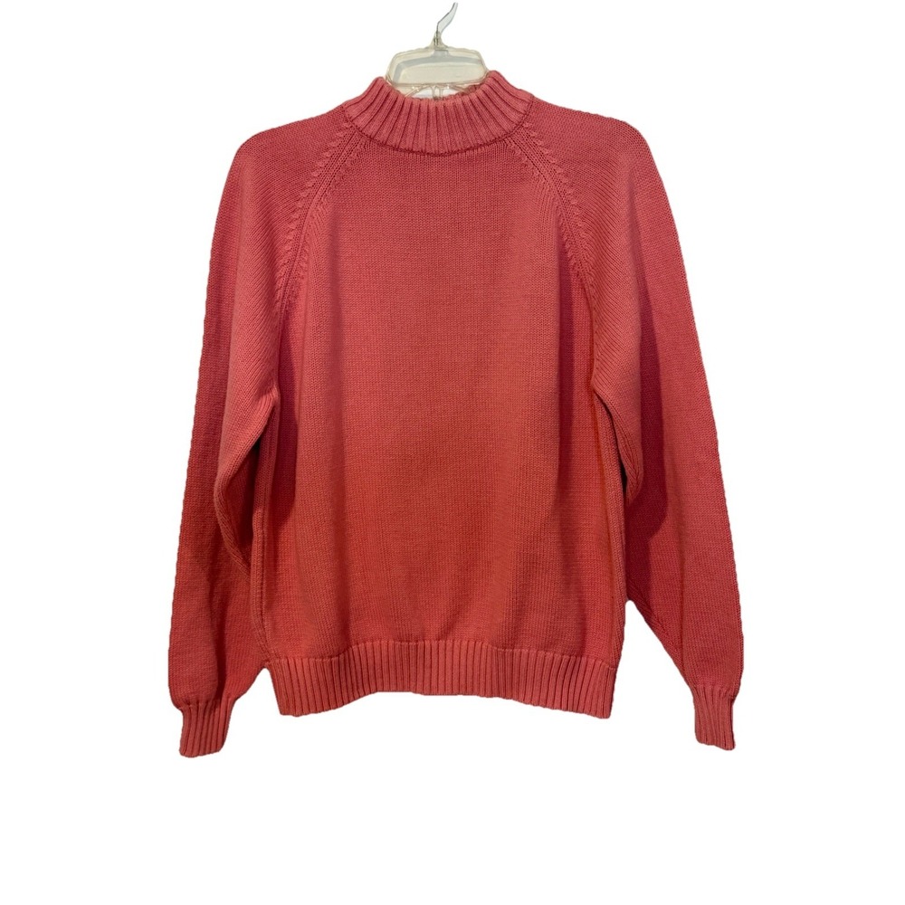 Vintage Lands End Drifter Sweater Women's LG Mock Neck USA 90s Salmon Pink - Picture 2 of 8